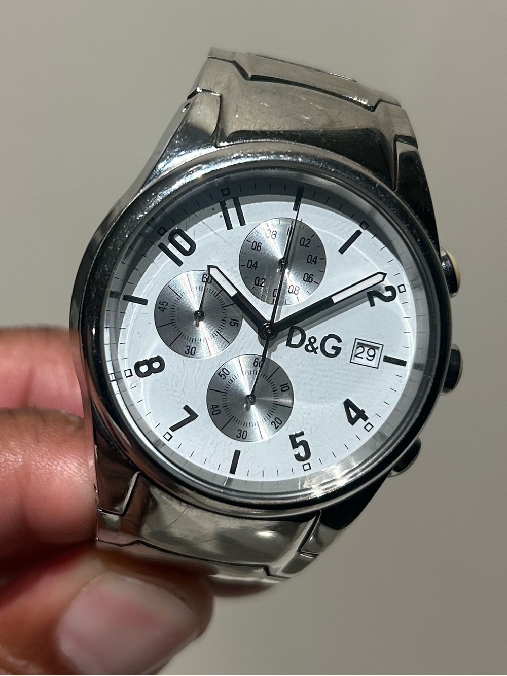 D&G Dolce & Gabbana Silver and White Stainless Steel Men's Chronograph Watch